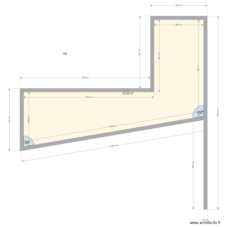 garage sur totalité du pignon . Plan de 1 pièce et 34 m2