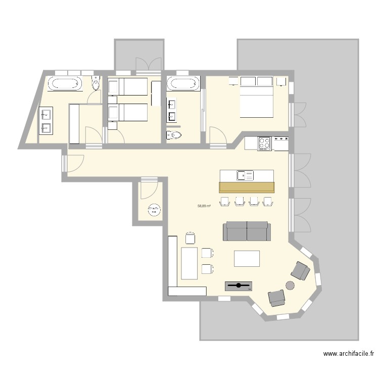 OSAKA 103. Plan de 9 pièces et 142 m2