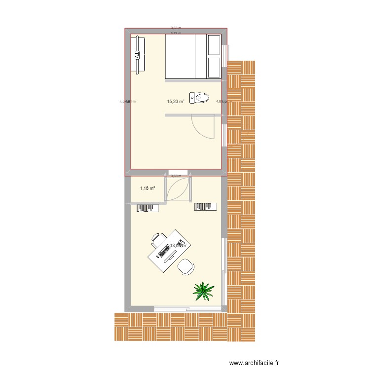 Extension 2.0. Plan de 3 pièces et 30 m2