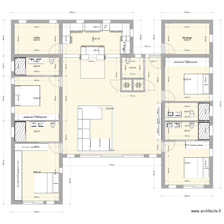 HILY 270522 bis. Plan de 15 pièces et 159 m2