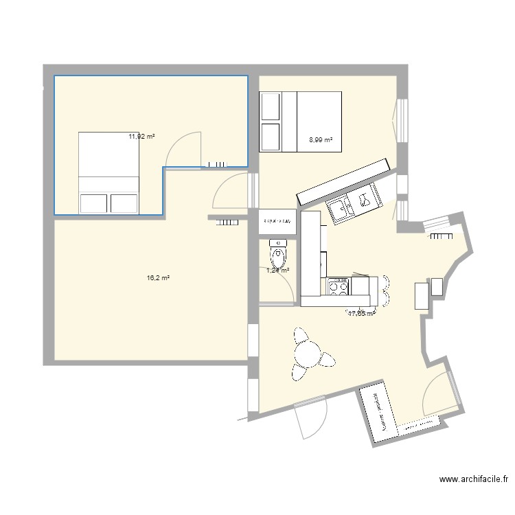 Clotilde BAR projet V2. Plan de 5 pièces et 56 m2