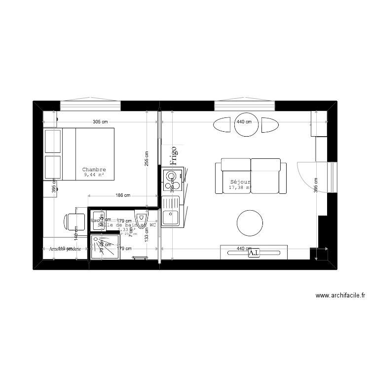 PLAN VILLEJUIF1. Plan de 3 pièces et 29 m2