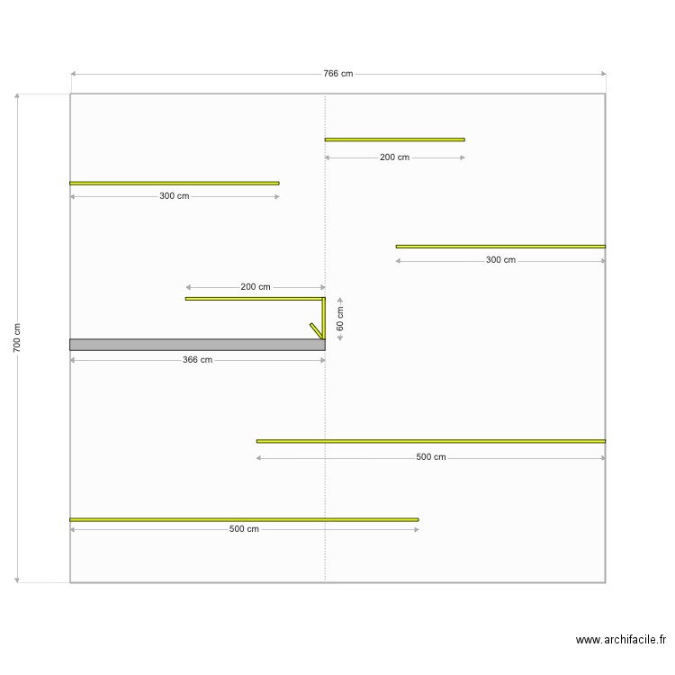 Lineaire plafond. Plan de 1 pièce et 54 m2