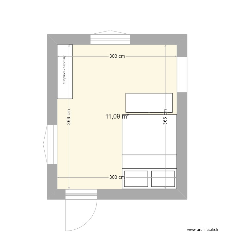 Chambre. Plan de 1 pièce et 11 m2