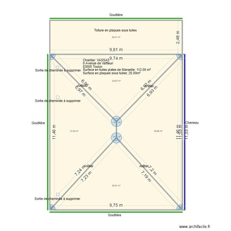 Plan VASSAS. Plan de 6 pièces et 137 m2