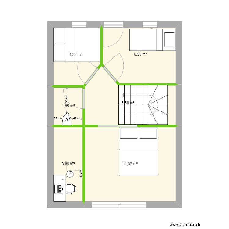 chalet final haut. Plan de 6 pièces et 34 m2