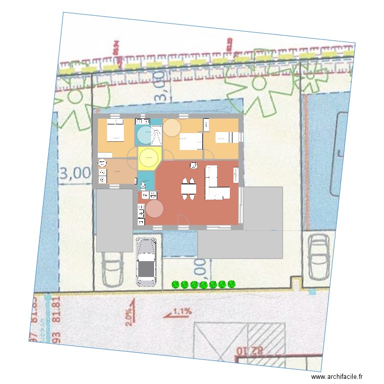 Maroué 3. Plan de 9 pièces et 116 m2