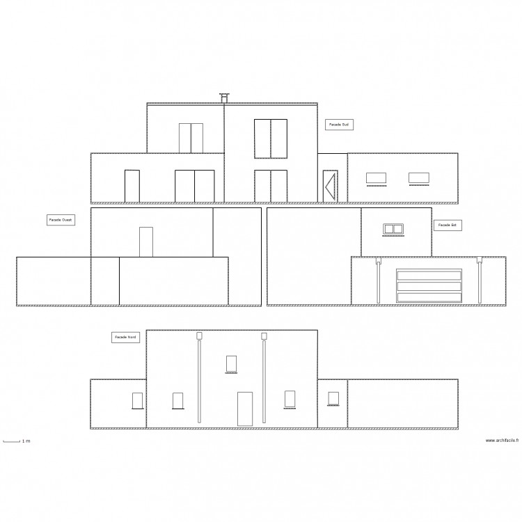 Facades . Plan de 0 pièce et 0 m2