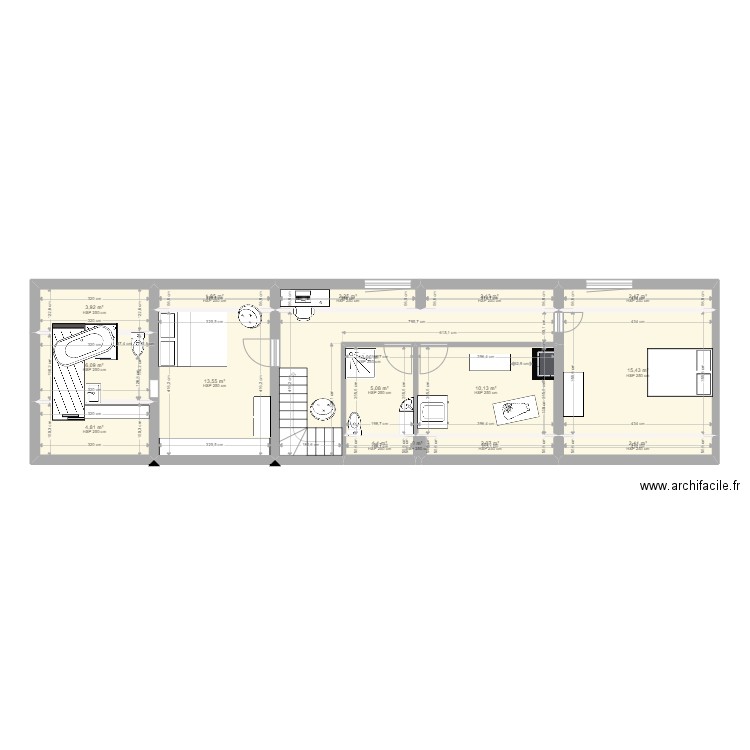 ETAGE ESSAI. Plan de 16 pièces et 86 m2