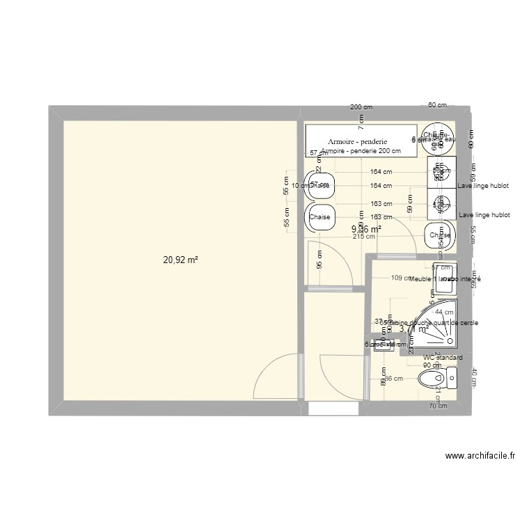 ETAGE ST VIVIEN RIBOTERIE. Plan de 3 pièces et 34 m2