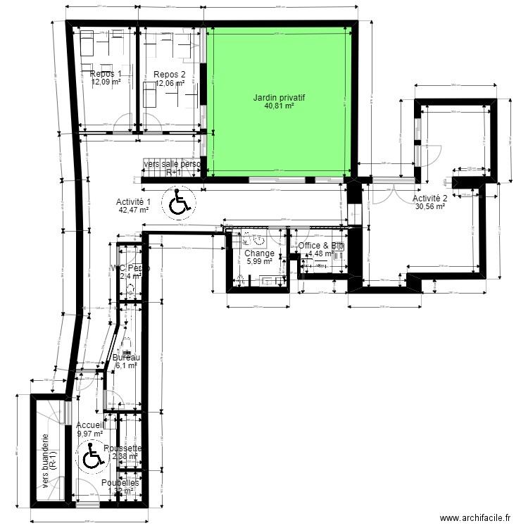 95 DEUIL 26 Eglise PROJET PMI V2 dortoirs ArL post Jordan 08082022. Plan de 19 pièces et 223 m2