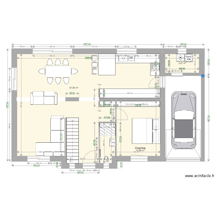 Projet TANDJIGORA NIAKATE  RDC. Plan de 3 pièces et 76 m2