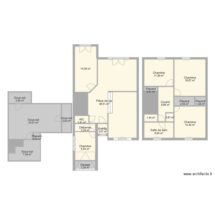 Baudot. Plan de 25 pièces et 189 m2