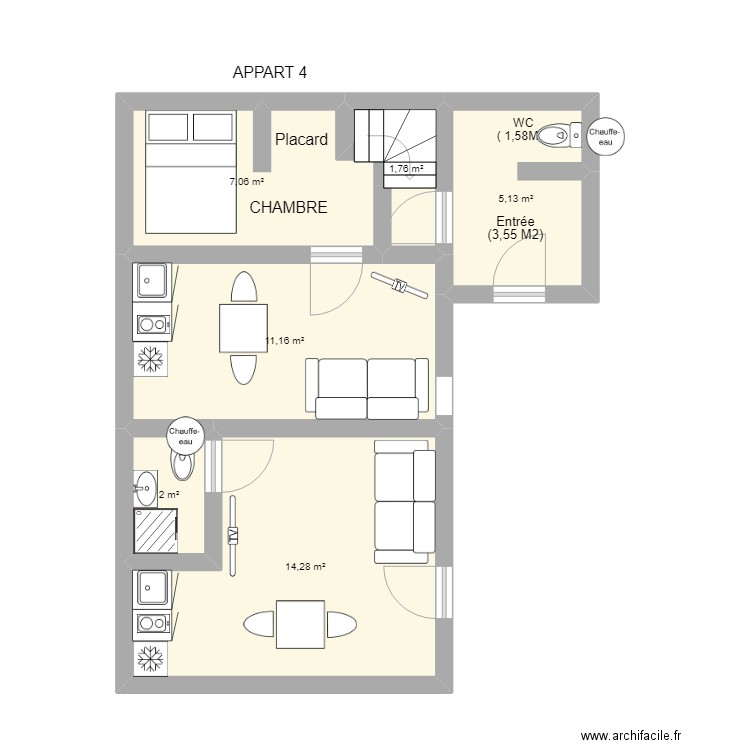 10 FERAUD APPART 4. Plan de 6 pièces et 41 m2