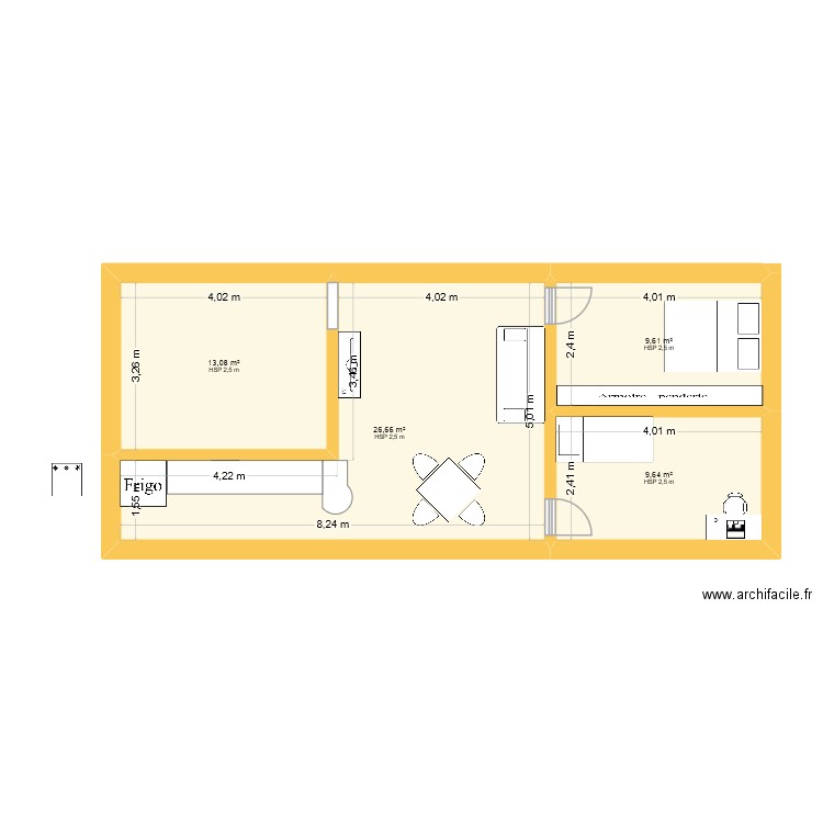 maison autonome. Plan de 4 pièces et 59 m2