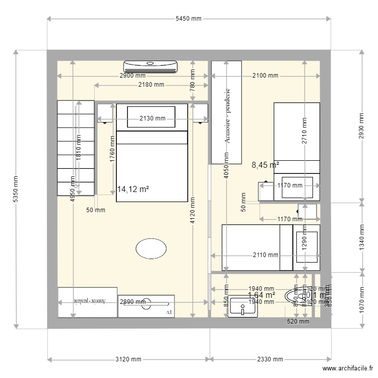 Leucate Etage modif 2. Plan de 4 pièces et 24 m2