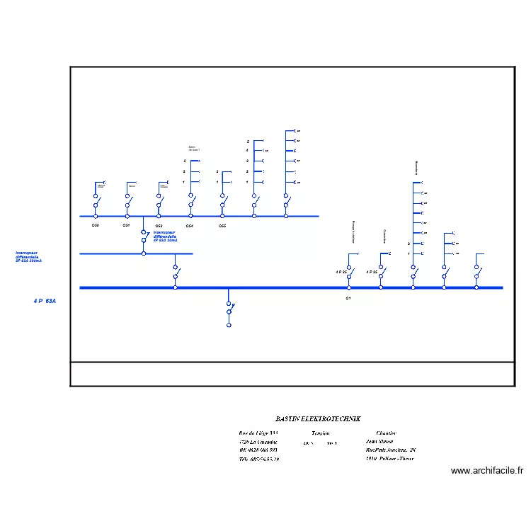 Sch&eacute;ma Unifilaire de base  TETRA 400V. Plan de 