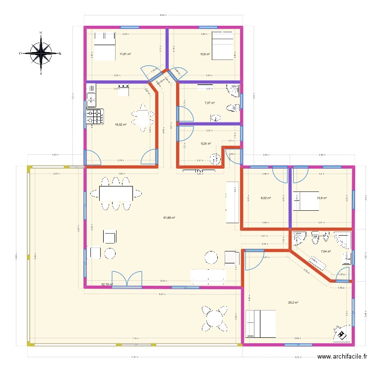 EFX. Plan de 11 pièces et 218 m2
