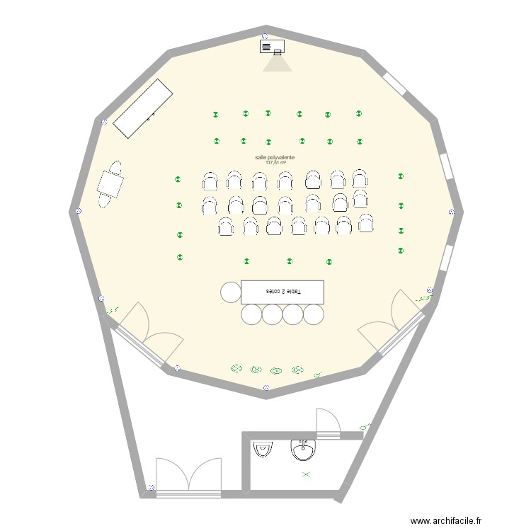 salle polyvalente. Plan de 1 pièce et 118 m2