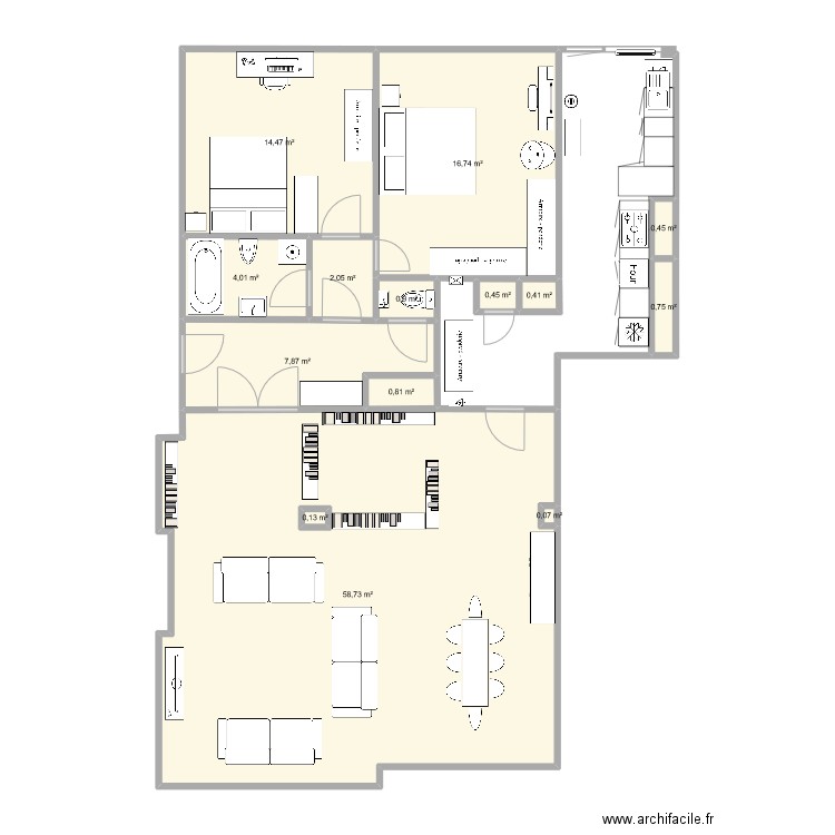 Plan aménagement 4. Plan de 14 pièces et 108 m2