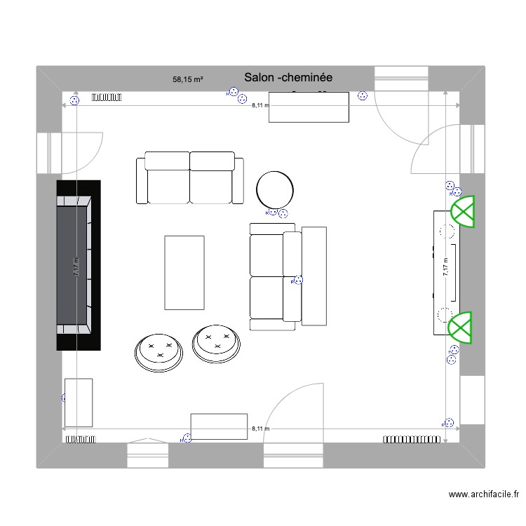 salon cheminée. Plan de 0 pièce et 0 m2