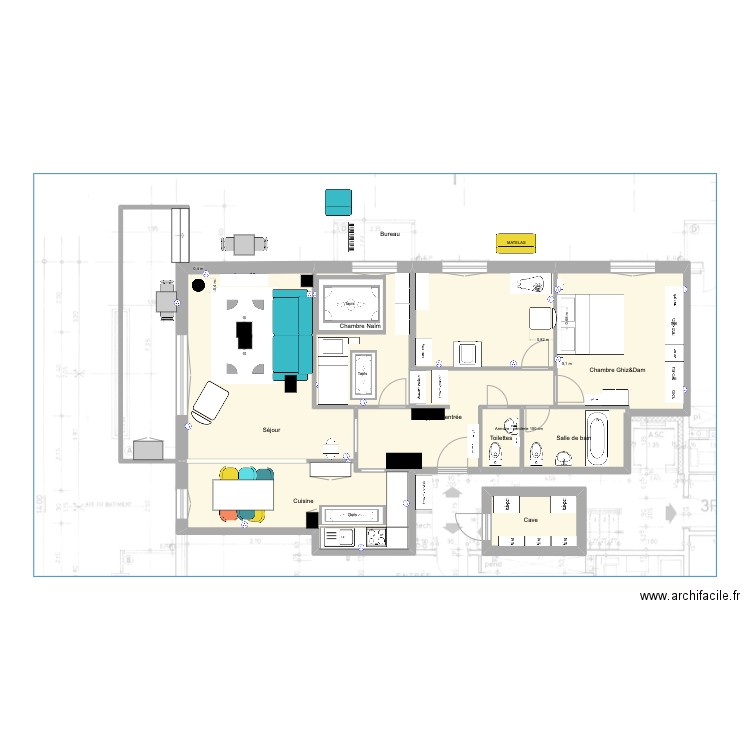 Chasseur 40 à 4 (option 2). Plan de 9 pièces et 97 m2