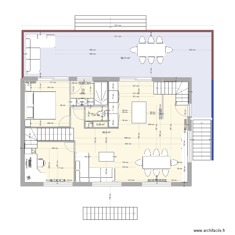 RDCH VIDE . Plan de 4 pièces et 107 m2