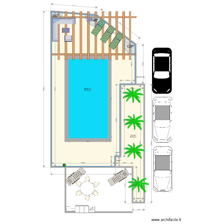 piscine. Plan de 2 pièces et 102 m2