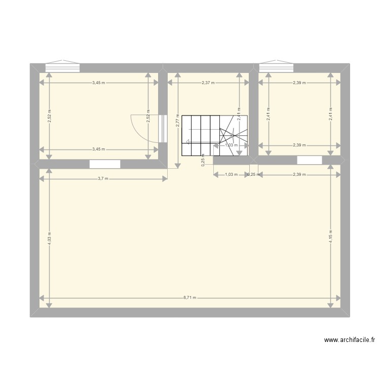 Maison Pascal et Béné existant. Plan de 3 pièces et 56 m2