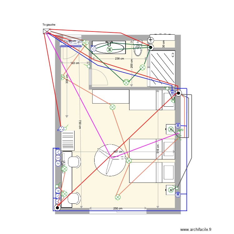 Chambre D façade Etage 2 3 avec 3 lits élec du 22 02 20. Plan de 0 pièce et 0 m2