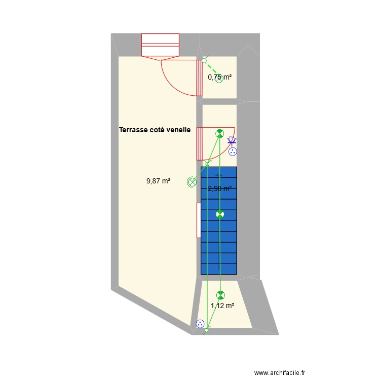 TERRASSE VENELLE - ELECTRICITE. Plan de 4 pièces et 15 m2