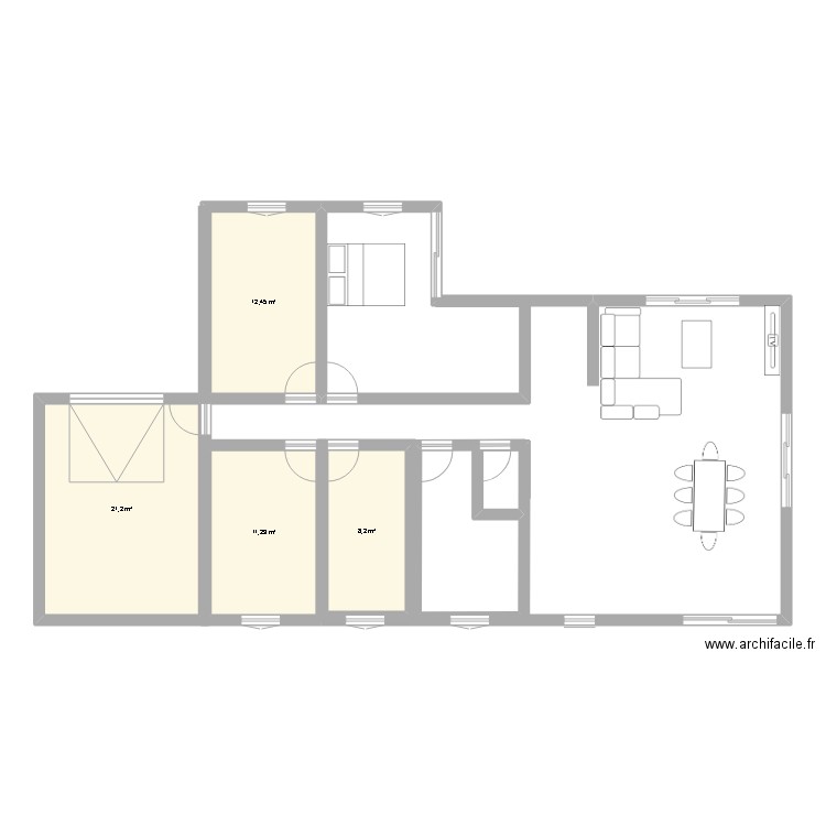 kh joliot. Plan de 4 pièces et 53 m2