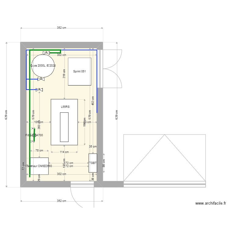 Courbis Synthese L55RS. Plan de 1 pièce et 17 m2