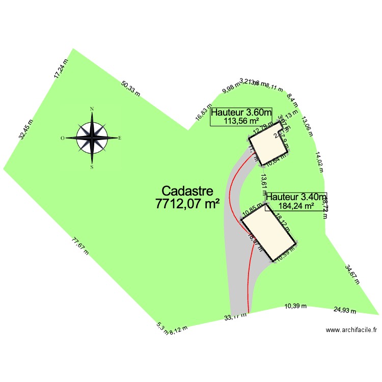 Exemple de plan de masse. Plan de 2 pièces et 298 m2