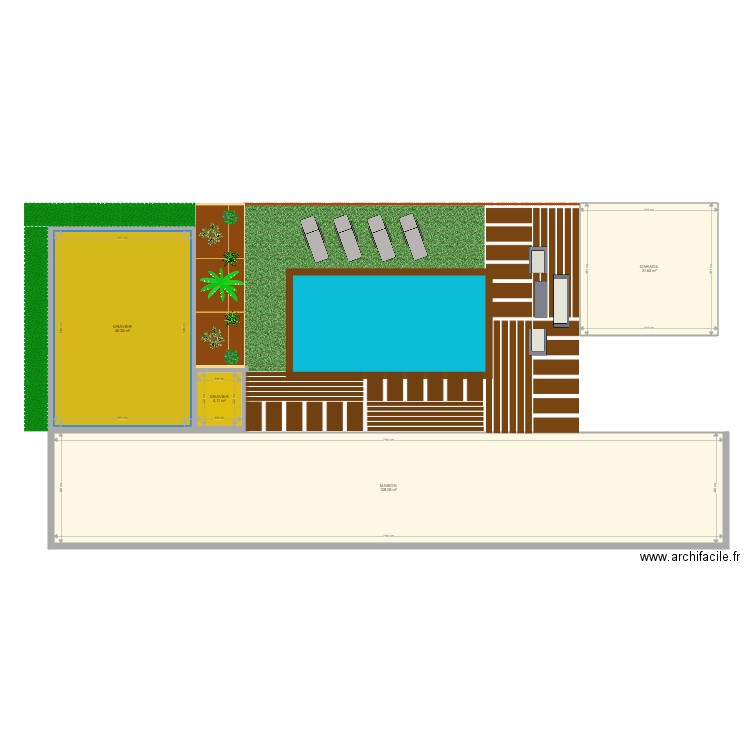 piscine. Plan de 4 pièces et 210 m2
