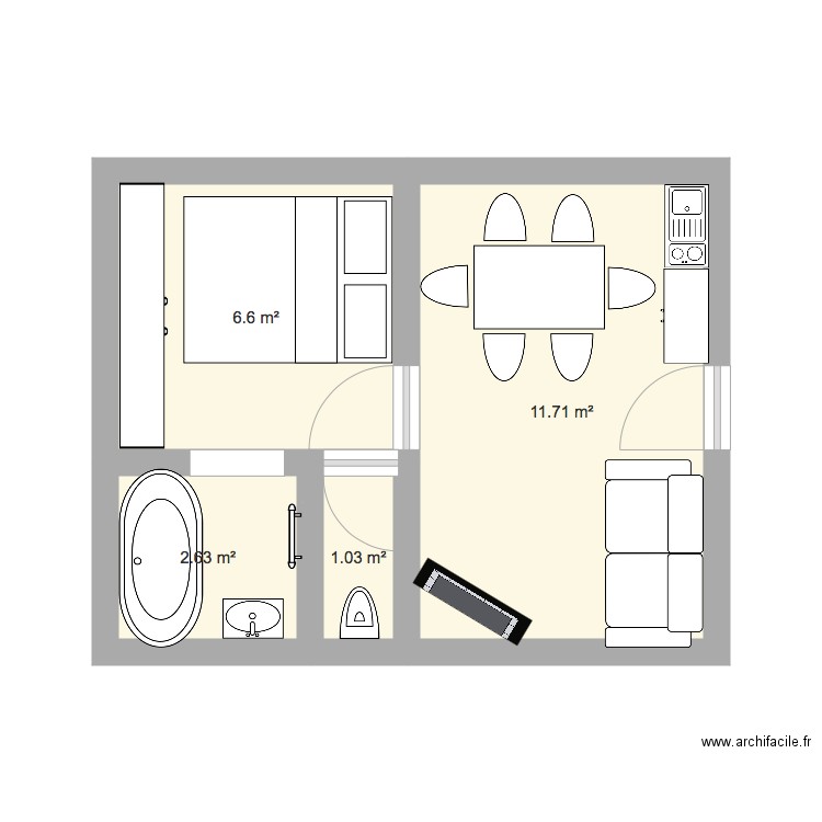 appart avec WC séparé. Plan de 0 pièce et 0 m2