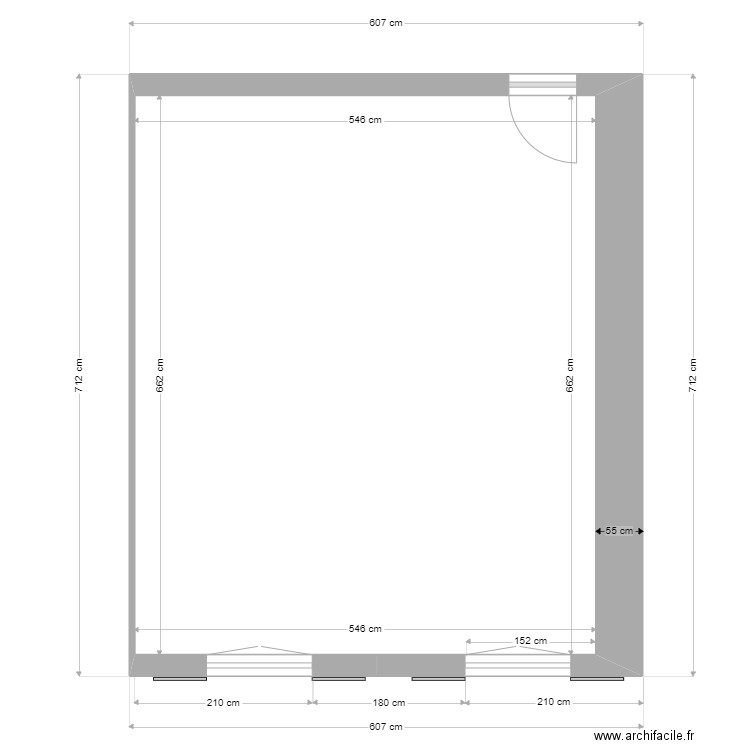 pignon nord. Plan de 1 pièce et 36 m2