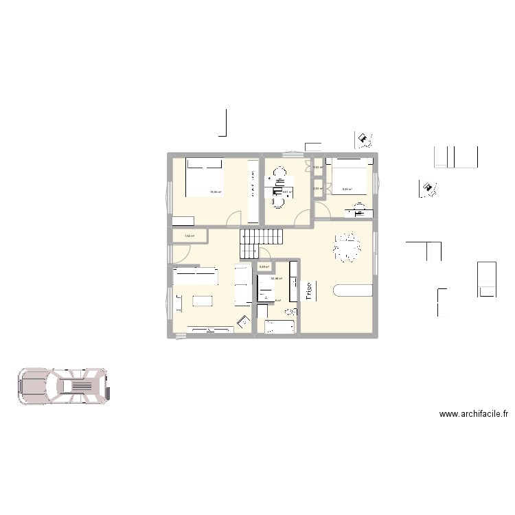 Maison. Plan de 9 pièces et 101 m2