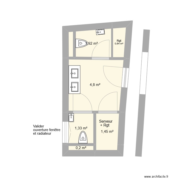 Albertas Sanitaires public V4. Plan de 6 pièces et 10 m2