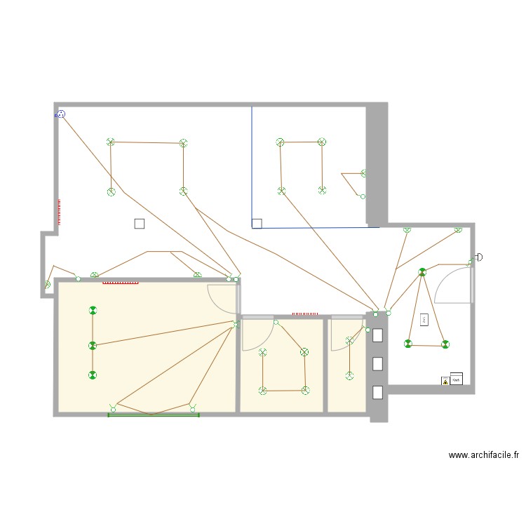 Plan electricite luminaires. Plan de 3 pièces et 19 m2