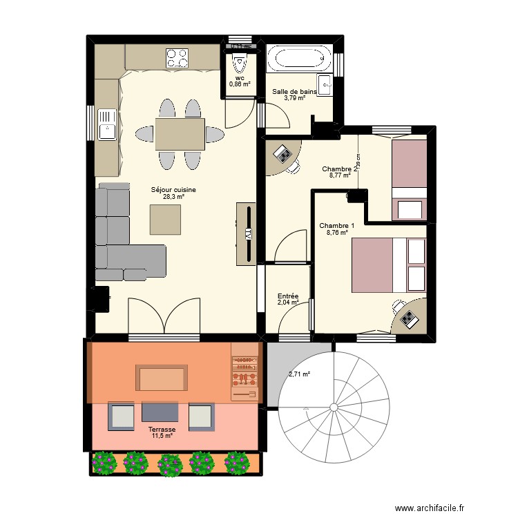 ROTGER BOULBES. Plan de 13 pièces et 69 m2