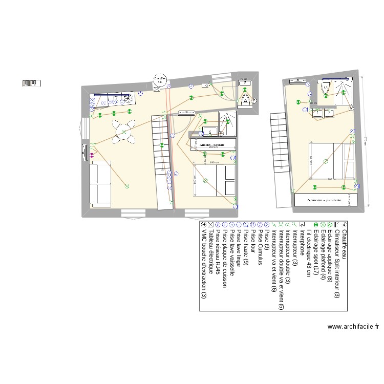 pecheur electricite. Plan de 4 pièces et 50 m2