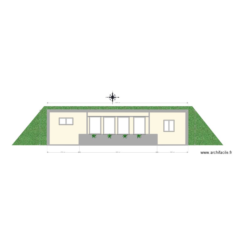 plan de facade 1.2. Plan de 3 pièces et 31 m2