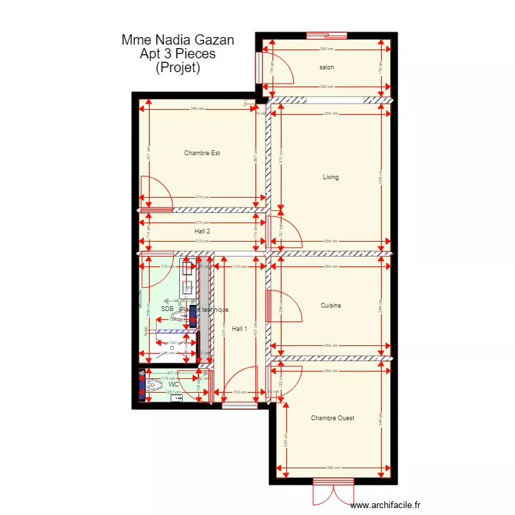 3 pieces GAZAN projet. Plan de 
