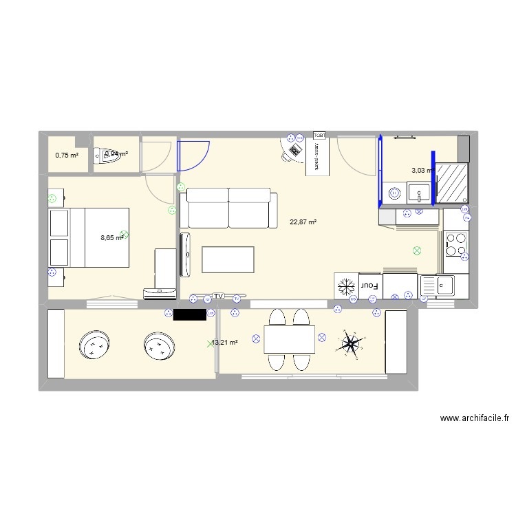 PLAN5CUISINE OUEST+sdb. Plan de 6 pièces et 49 m2