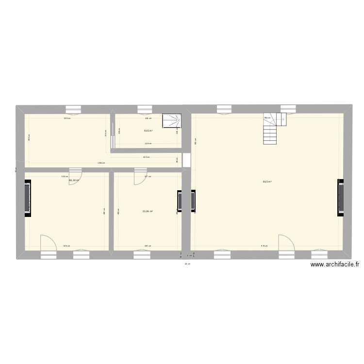 Loc B étage. Plan de 4 pièces et 160 m2