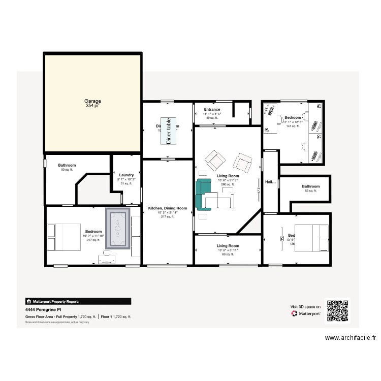4444 Peregrine. Plan de 1 pièce et 33 m2