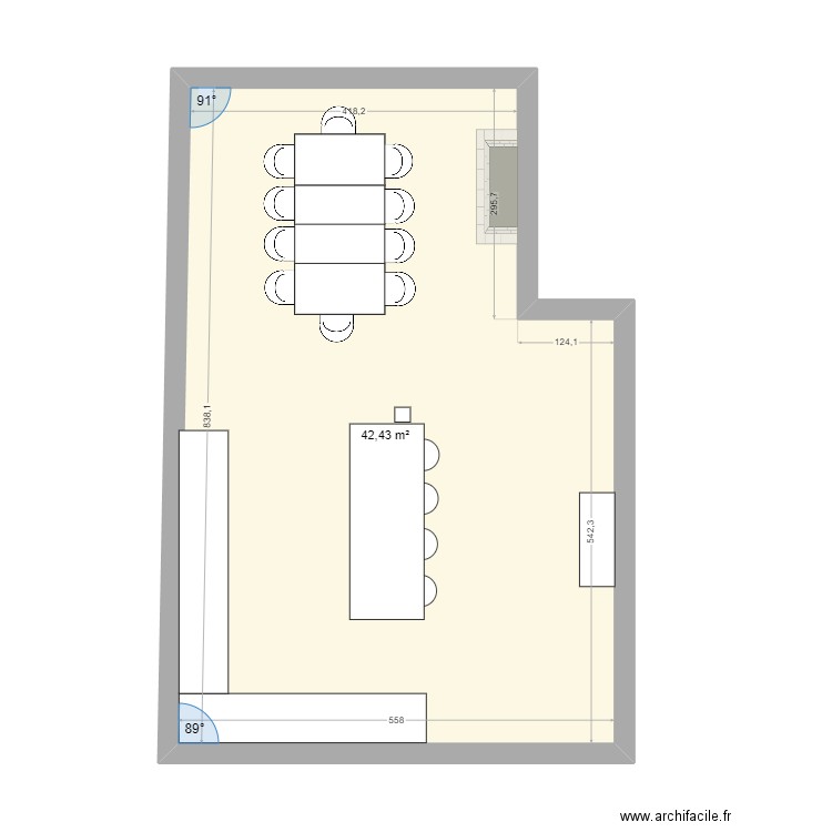 Calepinage SAM cuisine 2. Plan de 1 pièce et 42 m2