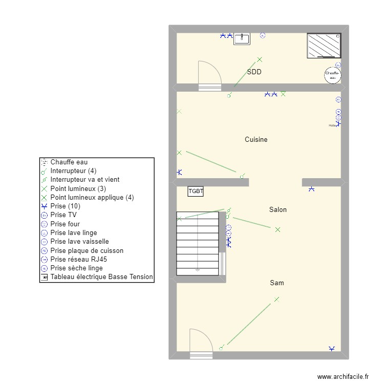 RDC Flion. Plan de 2 pièces et 61 m2