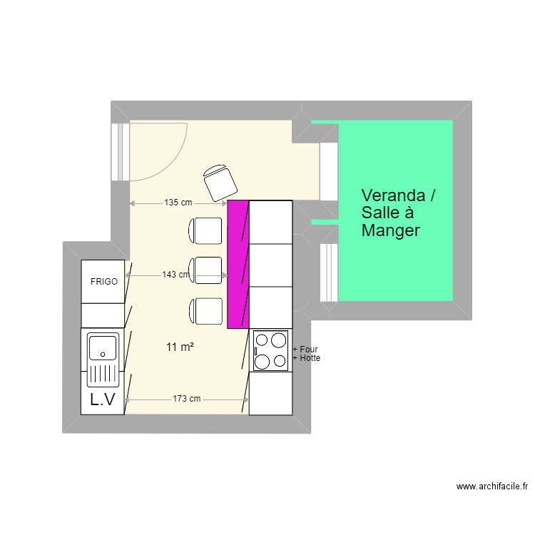 ancienne chambre Luciani. Plan de 3 pièces et 15 m2